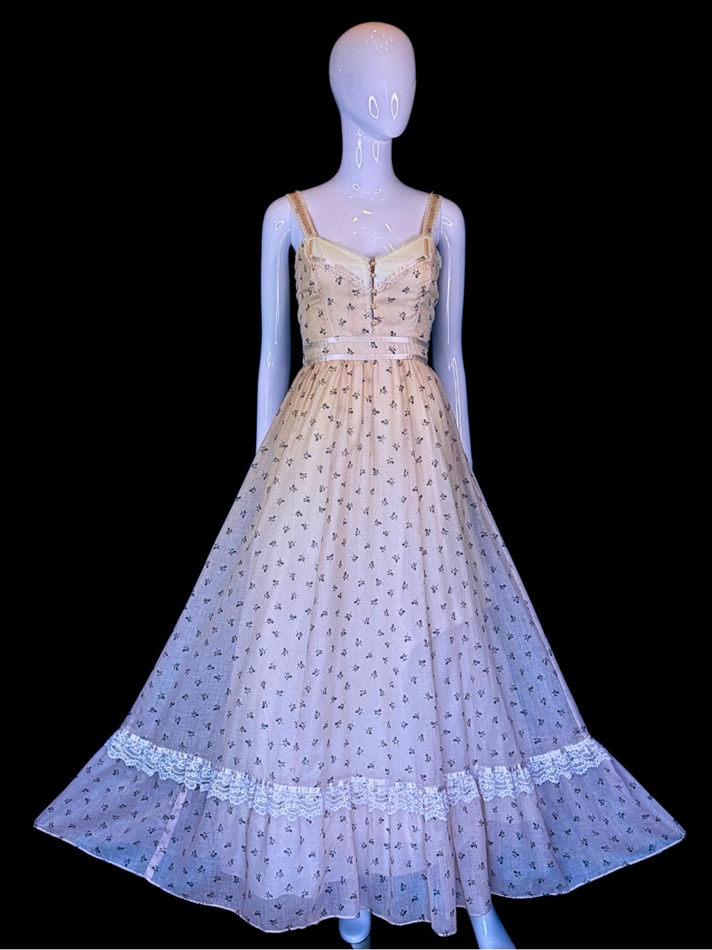 70s Gunne Sax Prairie Dress Xs - Pink Calico Floral Maxi Dress - Deadstock